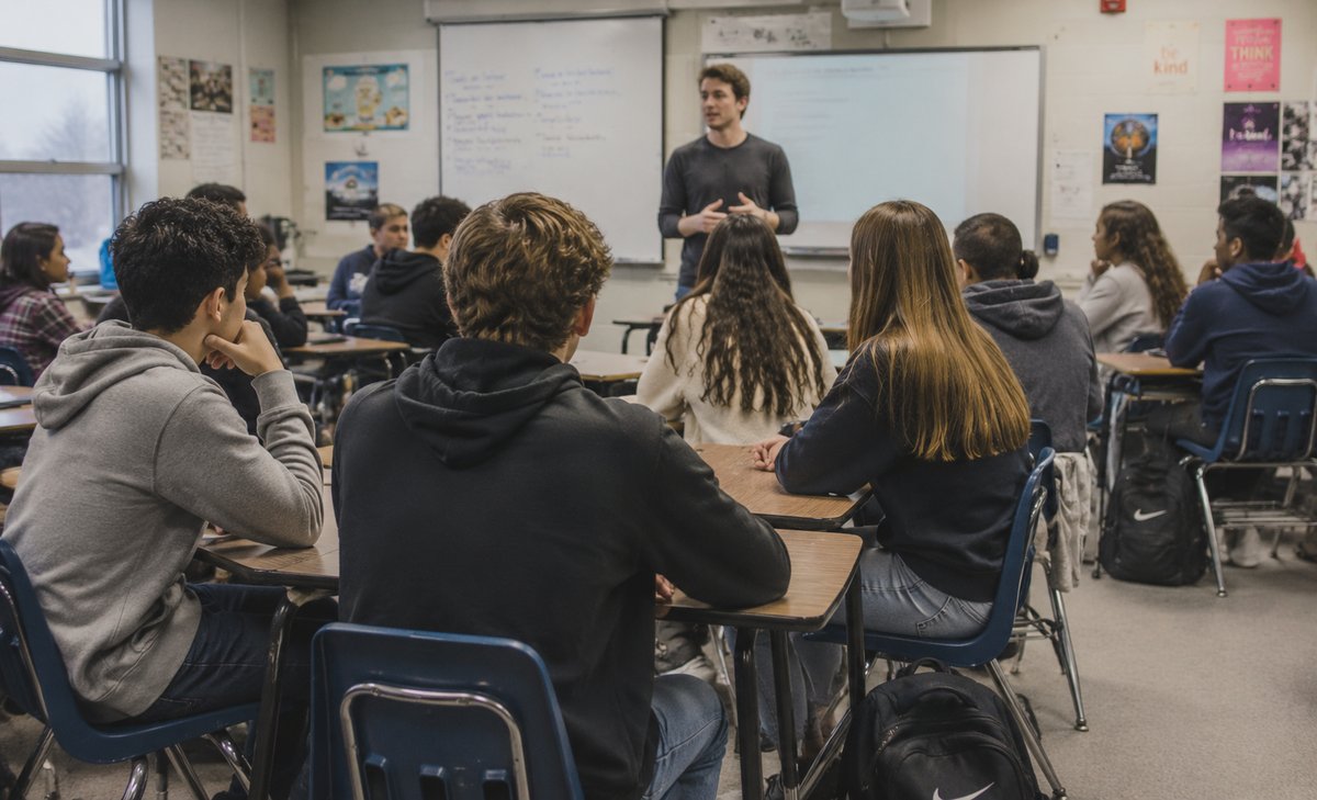 Teacher leading a classroom discussion with students